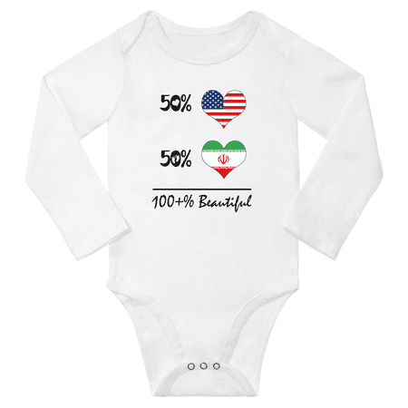 

50% Iranian + 50% American = 100+% Beautiful Iran Boys Girl Baby Long Sleeve Bodysuit (White 6 Months)