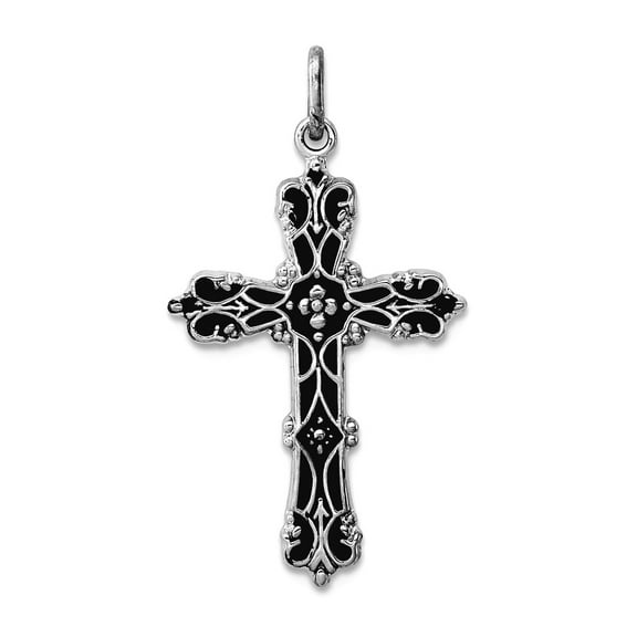 925 Sterling Silver Polished With Black Epoxy Religious Faith Cross Pendant Necklace 25x17mm Wide Pendant for Women