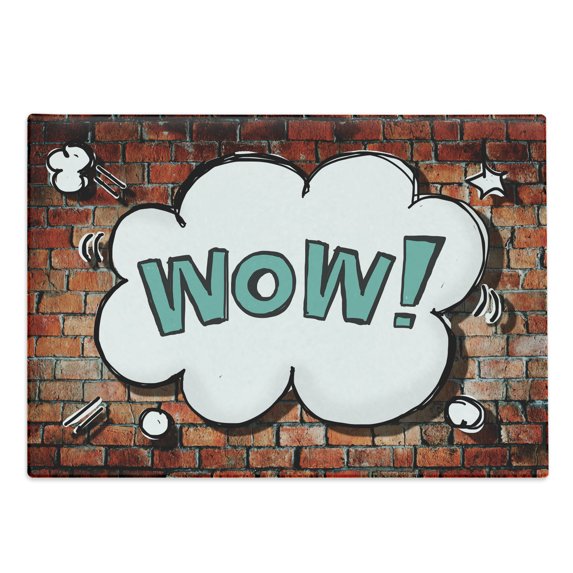 Brick Wall Cutting Board, Red Cracked Brick Wall British Backdrop Uk English Pop Art Cloud 90s Grunge, Decorative Tempered Glass Cutting and Serving Board, Large Size, Multicolor, by Ambesonne