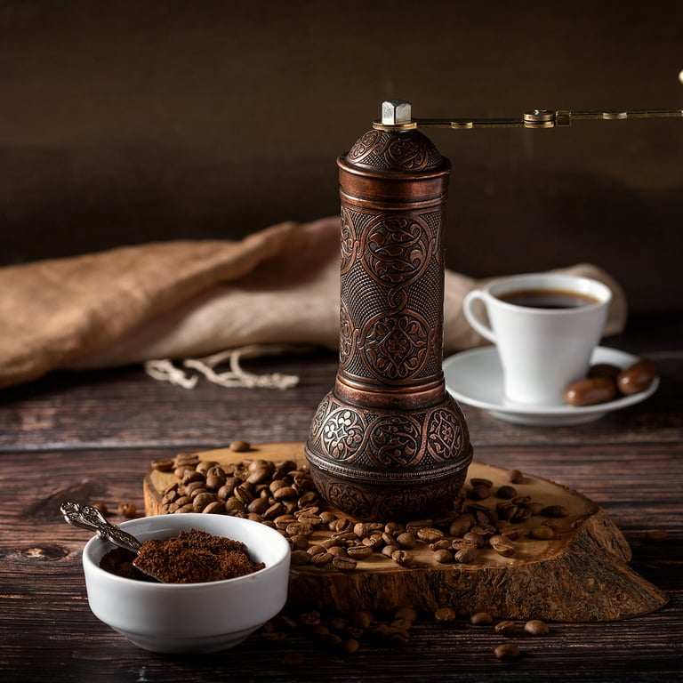 Decorative Coffee Grinder, Antique Refillable Turkish Style Mill with Adjustable Grinder, Manual Coffee Mill with Handle
