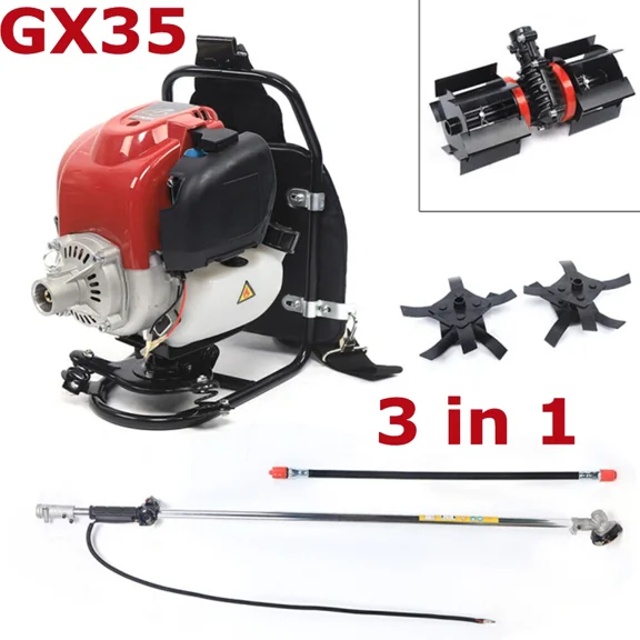 3 in 1 35.4CC 4-Stroke Backpack Gas Garden Brush Cutter Grass Trimmer Lawn Mower