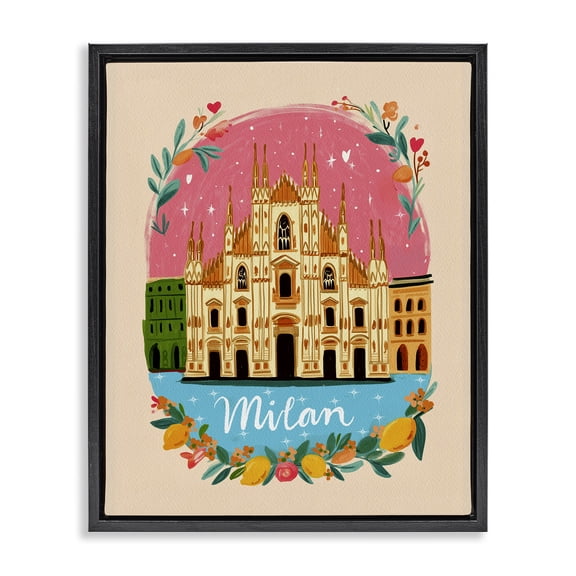 Stupell Industries Shabby Chic Floral Bordered Milan Black Floating Frame Canvas Art, 17 x 21, by Yen