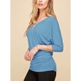 thumbnail image 5 of Made by Johnny Women's V-Neck 3/4 Sleeve Dolman Top with Side Shirring XL DENIM, 5 of 6