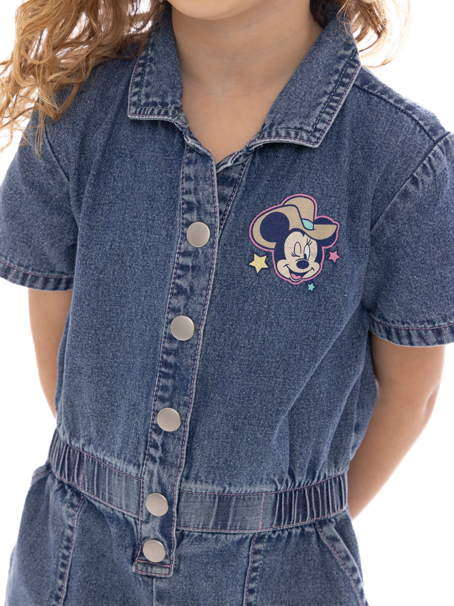 Minnie Mouse Toddler Girl Western Graphic Print Short Sleeve Denim Romper, Sizes 12M-5T