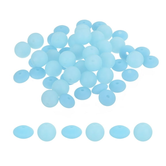 Uxcell 50Pcs Pale Blue Silicone Beads 12mm Round and Lentil for Pen Bracelet Necklace Keychain DIY