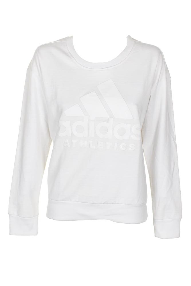 Adidas Ladies Classic Logo Graphic Cotton Crew Neck Sweatshirt White XS
