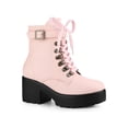 thumbnail image 1 of Unique Bargains Women's Chunky Heel Platform Ankle Combat Boots Pink (Size 7), 1 of 7