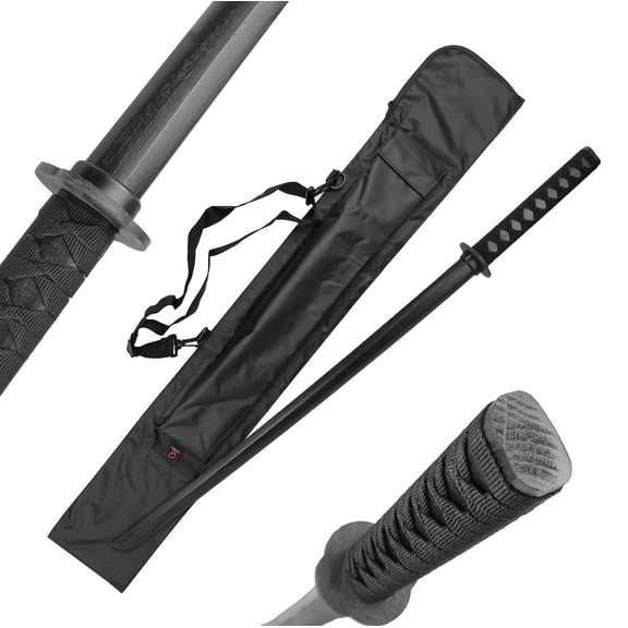 40" Black Bokken Sword, Japanese Kendo Katana Wooden Samurai Training Sword with Carrying Case