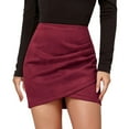 thumbnail image 2 of Hpapadks High Waisted Skirts for Women Suede Solid Fall Winter Pleated Irregular Zipper Short Half Skirt Wine XL, 2 of 5