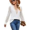 thumbnail image 5 of BadPiggies Women Lace Long Sleeve Blouses Casual V Neck Fall Tunic Tops Hollow Loose Shirts, 5 of 10