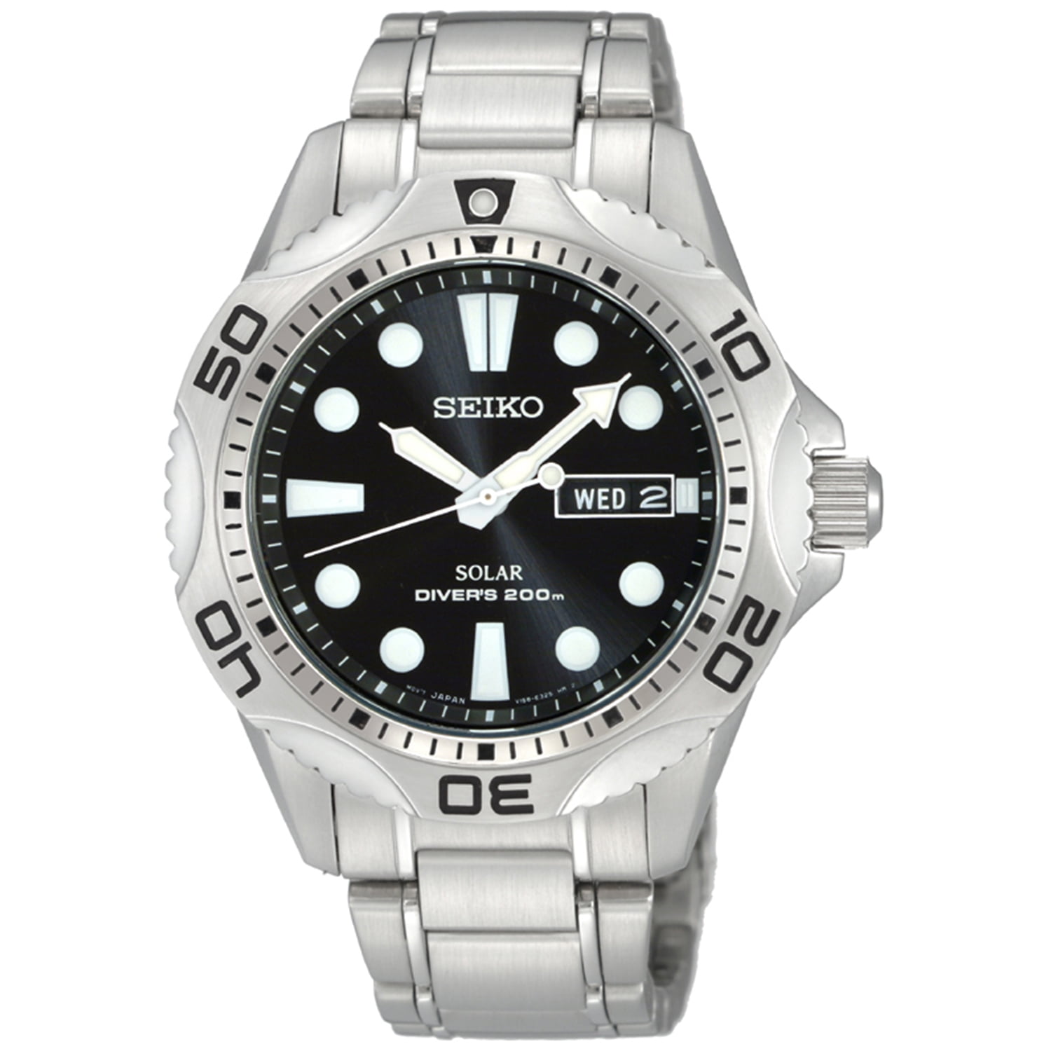 Seiko Men s Solar SNE107 Black Stainless Steel Quartz Diving Watch