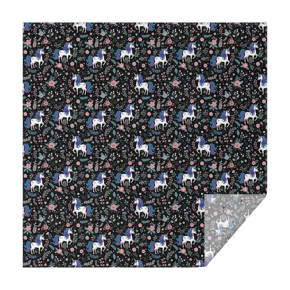 Black Cartoon Unicorn Flower Pattern Square Tablecloth,Waterproof Square Table Cover,Wipeable Spillproof Washable Table Cover for Home Kitchen Party Decor 42"X42"(107x107cm)