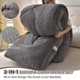 thumbnail image 4 of WOOW DEPOT Sherpa Reversible Comforter, 1 PCS Twin Full Size 70.8" x 86.6" Heavy 8.82 lbs Warm Cozy, Velvet Quilted & Sheared Craft 3D Jacquard Blanket Machine Washable, Gray, 4 of 9