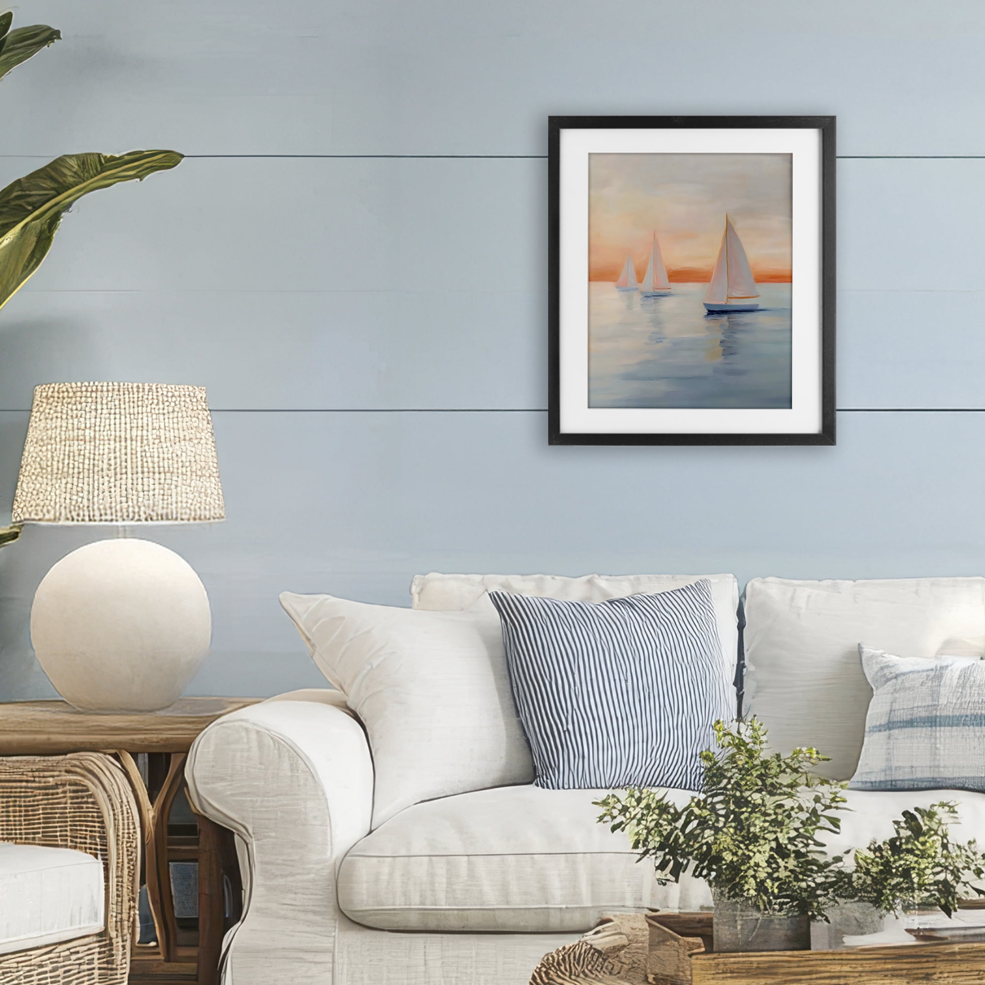 Stupell Industries Sunset Sailboats Over Calm Sea Black Framed Print Under Glass, design by Creative Studio