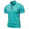 thumbnail image 4 of Dresfit Mens Polo Shirts Zipper Short Sleeve Quarter Zip T Shirts 2026 Summer Stand Collar Cotton Loose Tennis Tops Relaxed Fit Lightweight Business Tees Sky Blue 2XL, 4 of 7