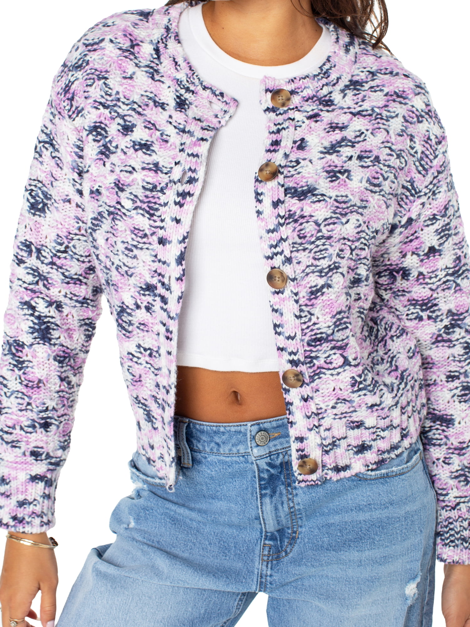 Celebrity Pink Women’s and Women’s Plus Marled Cardigan Sweater, Sizes XS-4X