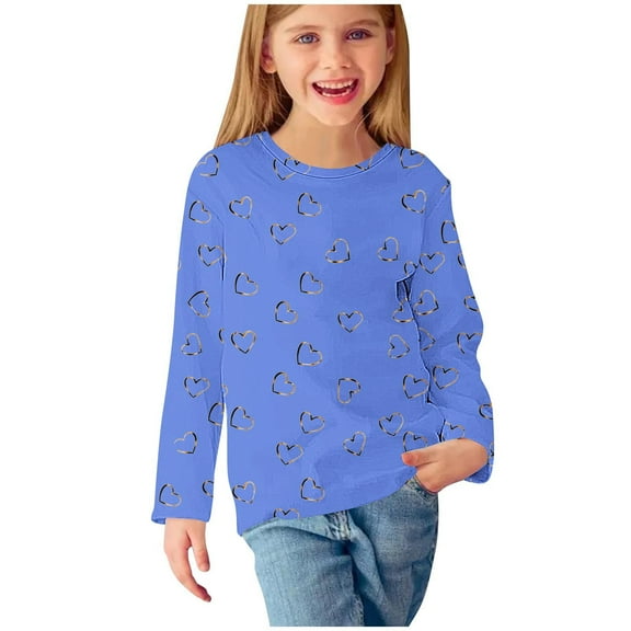 GigrtiJin Toddler Kids Tops Heart Printed Round Neck Long Sleeve Dressy Blouse Casual Loose Tunic