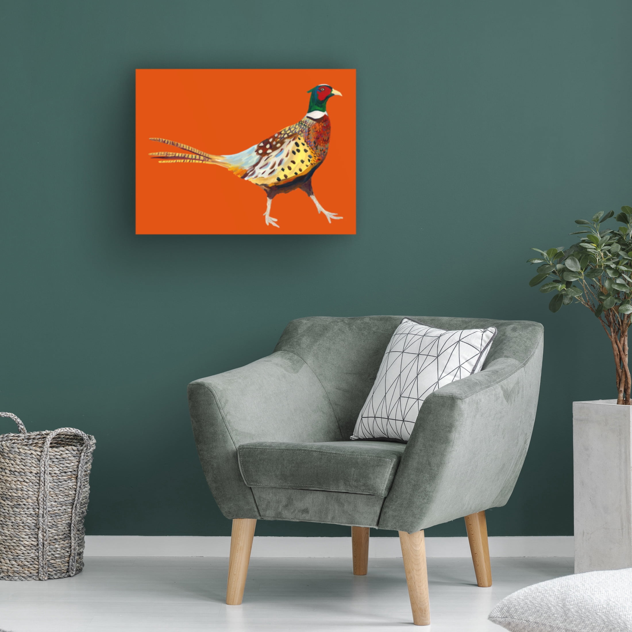 Trademark Fine Art Alice Straker Strutting Pheasant On Orange Canvas Wall Art