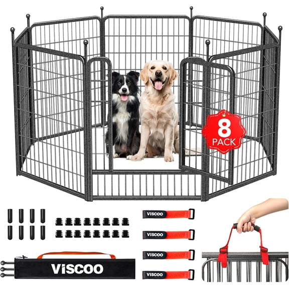 Dog Playpen Outdoor, 8 Panels 40" High Heavy Duty Metal Dog Pen, Pet Fence for Large/Medium/Small Dogs, with Doors Foldable Metal Dog playpen Exercise Pen for RV, Camping, Yard