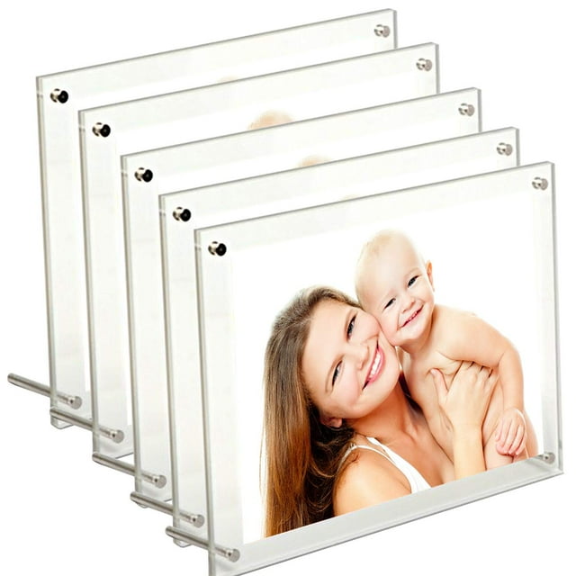 Acrylic Photo Frame Brackets Or Hanging Picture Frames,File Certificate Photo Frame Wall Mount Floating and Desktop Photo Frame (4x6 inch(5 pack))