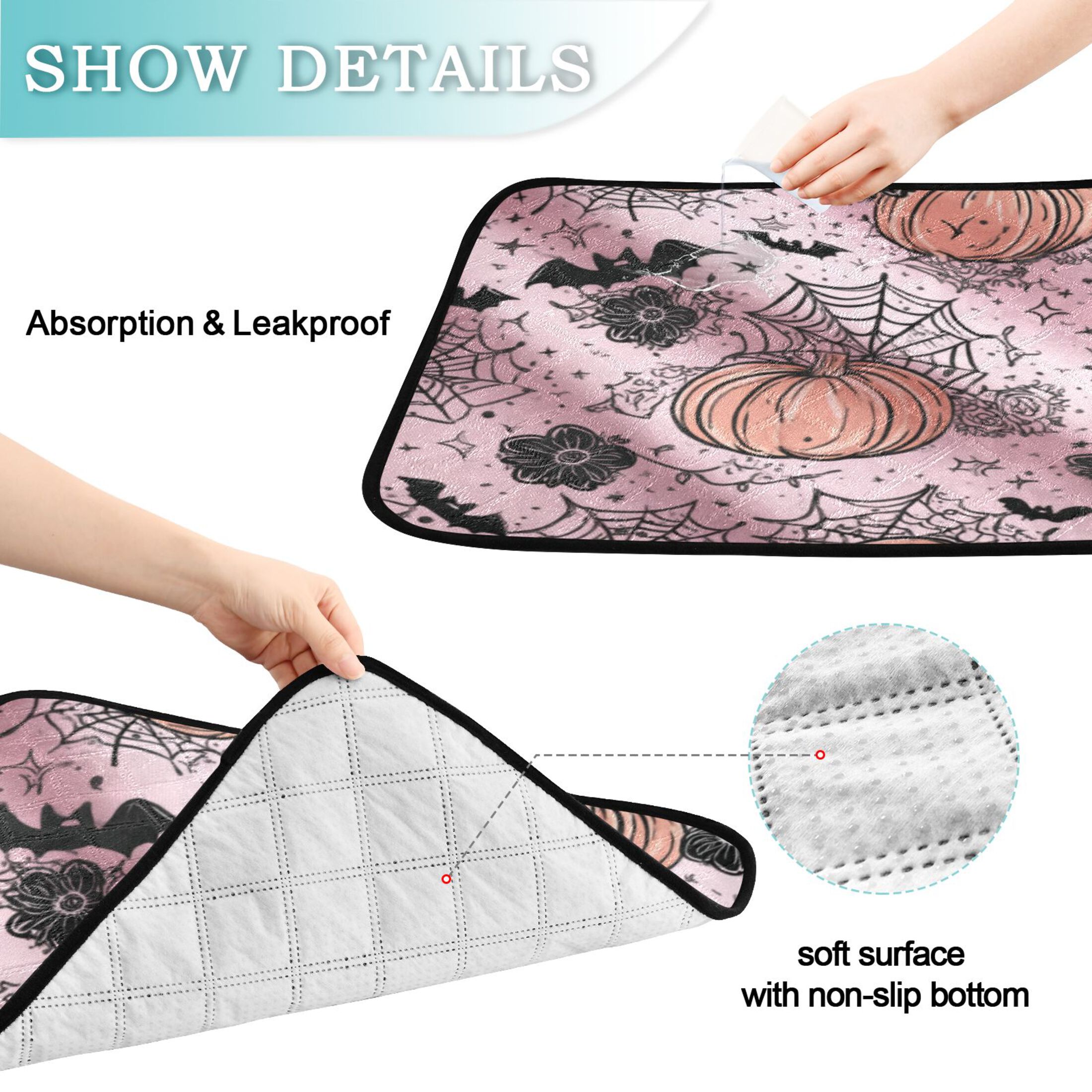 Washable Pet Pee Pads with Super Absorbent Reusable Training Pads for Dogs & Cats Black Flowers and Spider Web