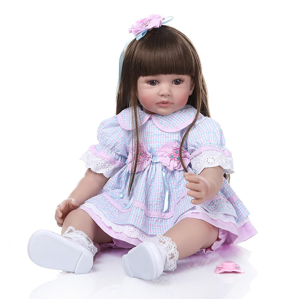 Reborn Newborn Dolls 24/"Handmade Toddler Soft Vinyl Silicone Baby  Long Wig Doll