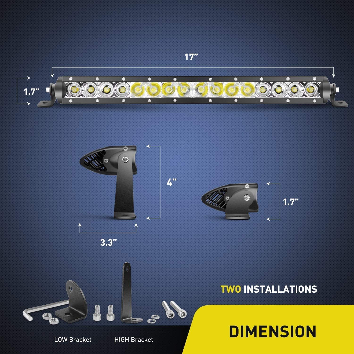 Nilight 17 Inch 80w LED Work Light Single Row Spot Flood Combo LED Light Bar Driving Lights Offroad Lighting - 2 Style Mounting Brackets,2 years Warranty