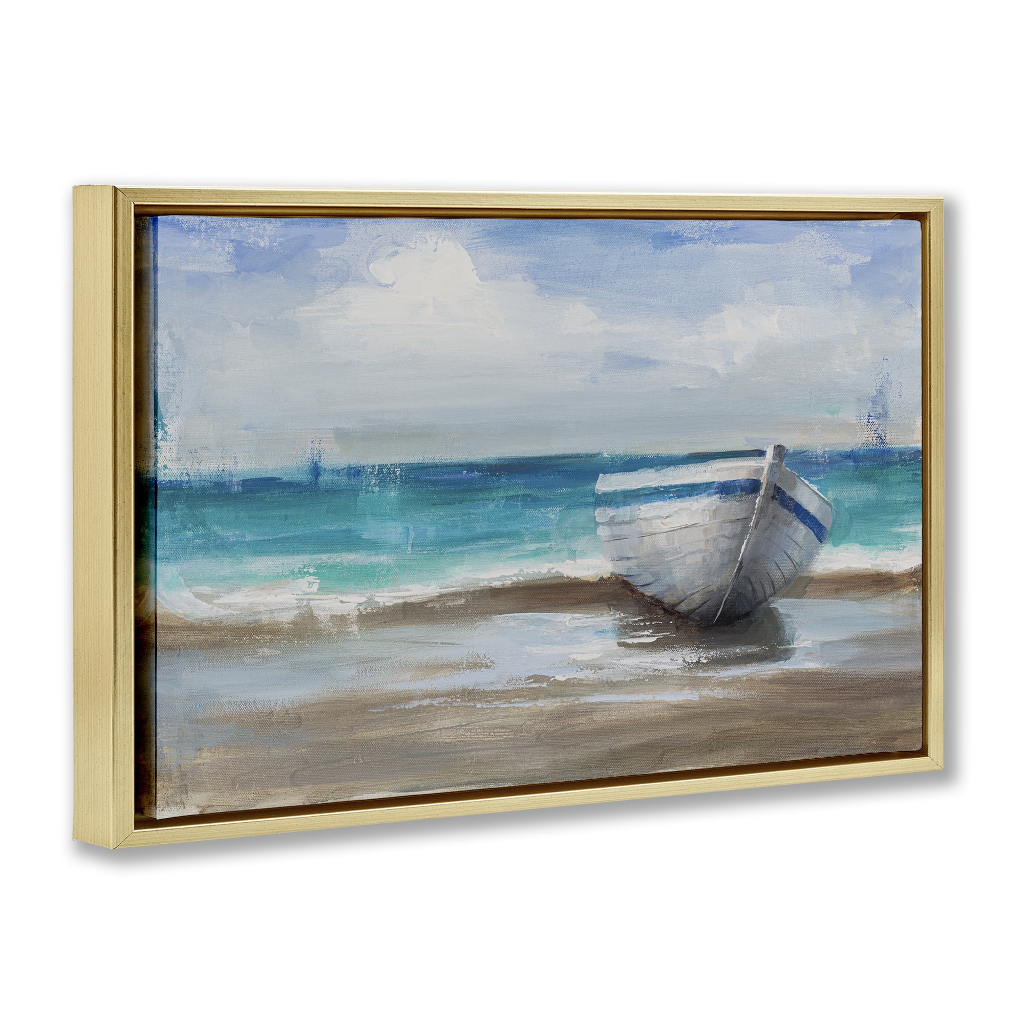 Stupell Industries Painterly Boat On The Shore Gold Framed Floater Canvas Wall Art, design by Cloverfield & Co.