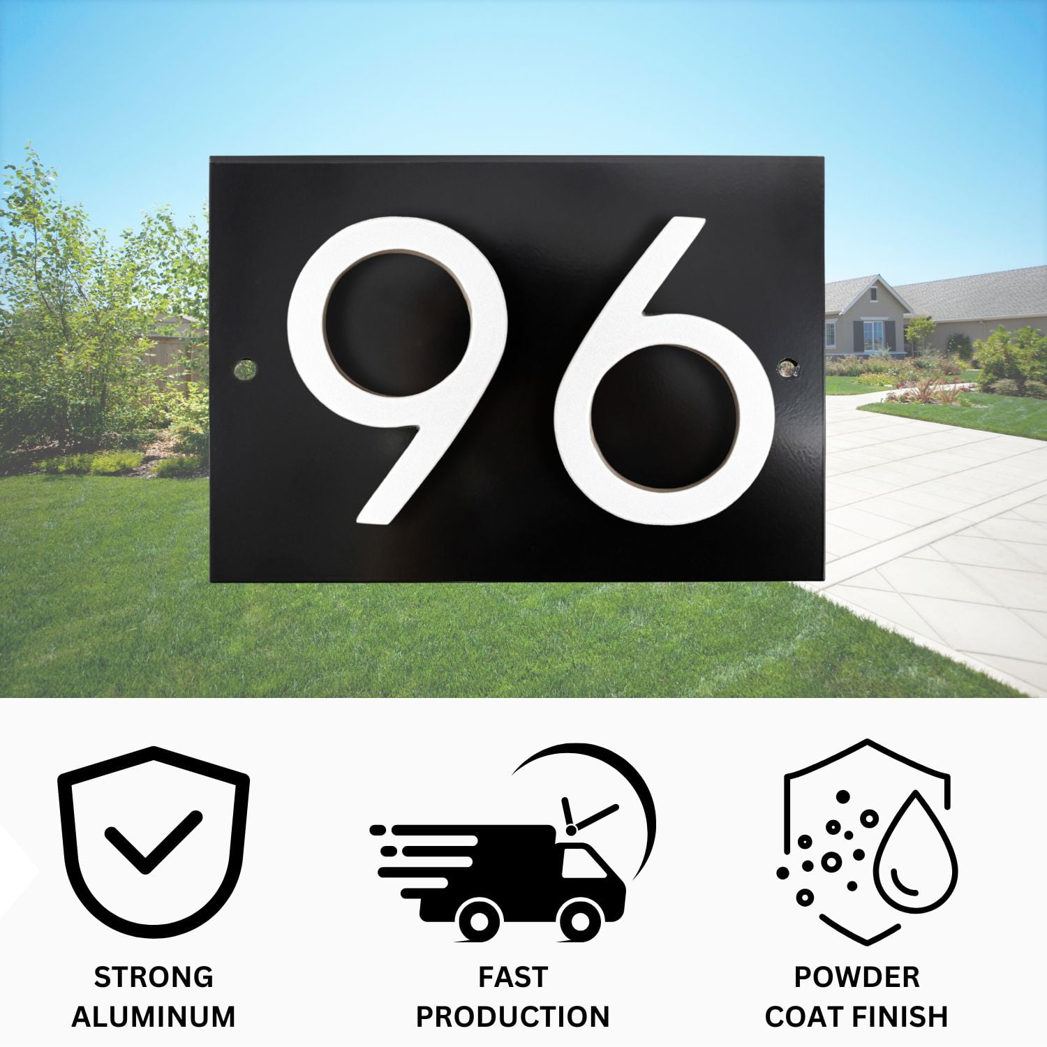 Floating Modern 4" Number Horizontal Address Plaque (2 characters) - Black/White