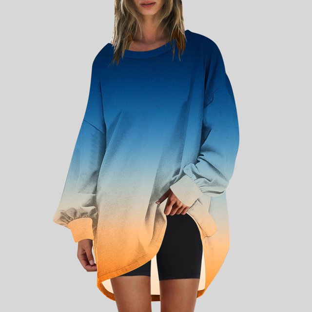 RXIRUCGD Chandail en Molleton Oversize à Col Rond pour Femmes Imprimé Manches Longues Tunique, Bleu, Taille : m