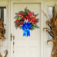 thumbnail image 4 of SLYNSHome Christmas Wreaths for Front Door,Fall Maple Leaves Wreaths with Blue Bow Ornament Garland for Holiday Home Party Decorations, 4 of 5