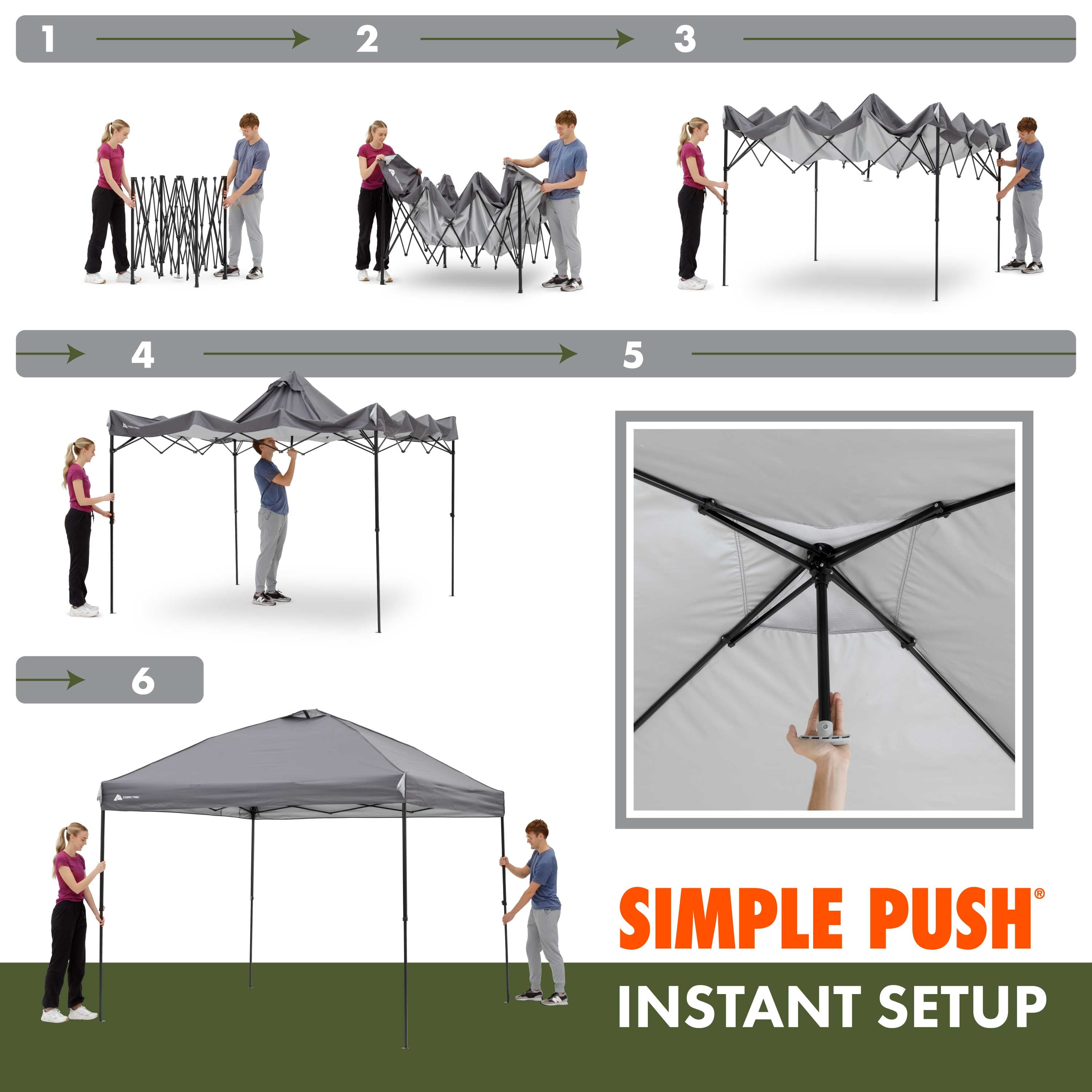 Ozark Trail 10x10 Instant Pop Up Canopy Tent with Simple Push Setup – Straight Leg Pop-Up Tent for Tailgating, Camping & Events, Rich Black