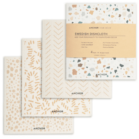 4 Pack Swedish Dishcloths - Ultra Absorbent - Reusable Paper Towel and Fast Dry - Anchor Home Decor Pattern Collection Design