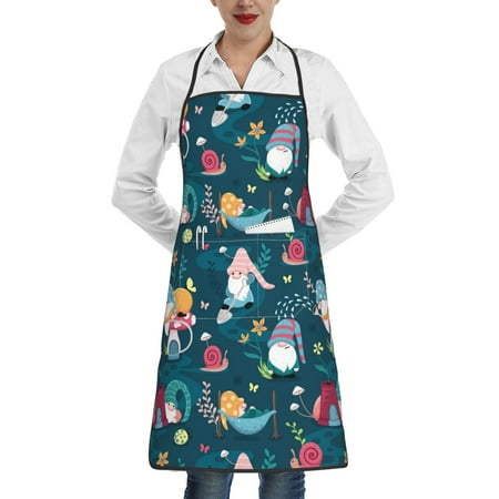 

Rocae Garden Gnomes In Flower for Kitchen Aprons for Women Adjustable Cooking Kitchen Chef Apron for Men with Pockets
