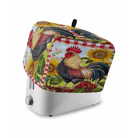 Fsddascl Vintage Rooster Toaster Cover 4 Slice, Large Kitchen Appliance Covers, Sunflower Plaid Pastoral Animals Toaster Oven Cover with Loop, Bread Machine Cover Polyester Dust Cover Protection