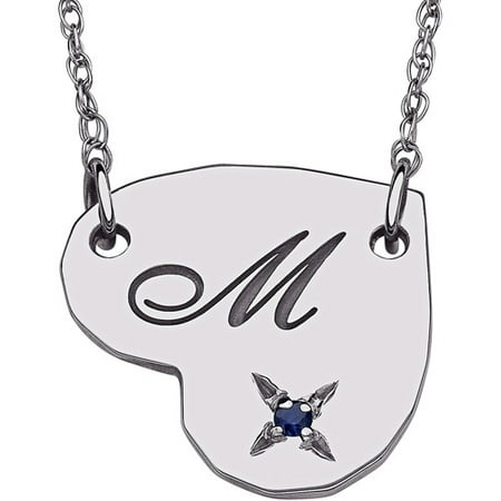 Personalized Women's Sterling Silver Initial and Birthstone Heart Pendant, 20"
