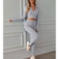 thumbnail image 3 of Conjunto de entrenamiento para mujer con cremallera Ropa deportiva de yoga de manga larga Chándal Ropa de gimnasio ajustada para mujer Gris XL, 3 of 6