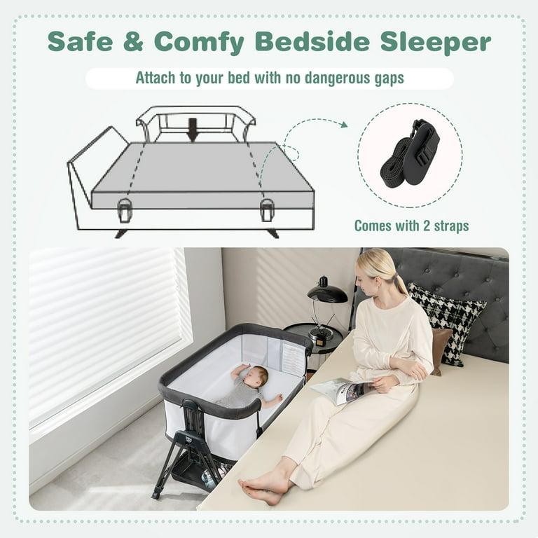 Costway Baby Bedside Sleeper Bassinet with Wheels Adjustable