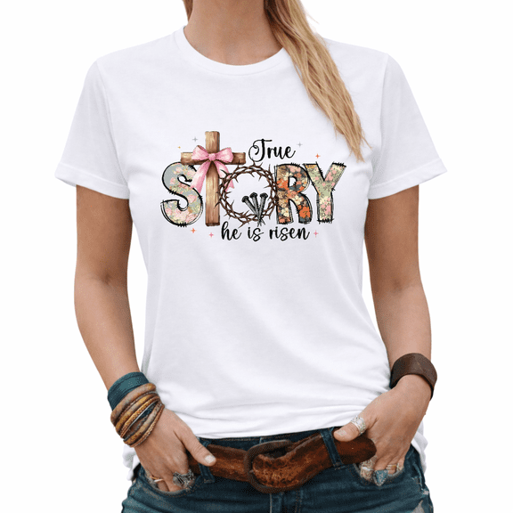 Retro Oversized True Story He is Risen Graphic Tees Women's Comfy Spring Tops