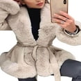 thumbnail image 3 of Vestes en Cuir PU pour Femmes, Cardigan à Col en Peluche avec Ceinture, Veste d'Hiver à Manches Longues, Mode Urbaine, 3 of 5
