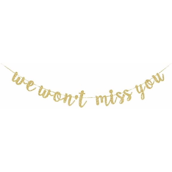 We Won't Miss You Banner, Gag Gold Gliter Paper Sign for Farewell, Goodbye Party, Leaving Job, Retirement Party Decors