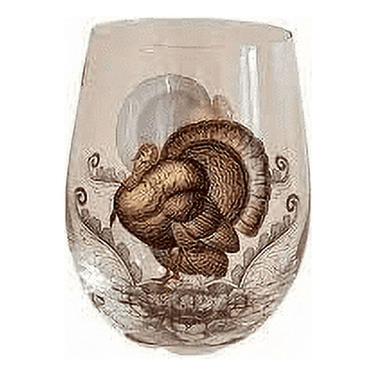 Spode Woodland Turkey Wine Glasses, Set of 4 19 Oz Stemless Wine Glasses,  Made of Glass Classic Glassware For Thanksgiving or Holidays