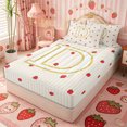 thumbnail image 3 of Meiyoeat Cute Gold Letter D Zipper Twin Comforter Sets with Fitted Sheet and 2 Pillowcases, Strawberry Stripe Print Zipper Bedding Set, Beige Red,4-Piece, 3 of 6