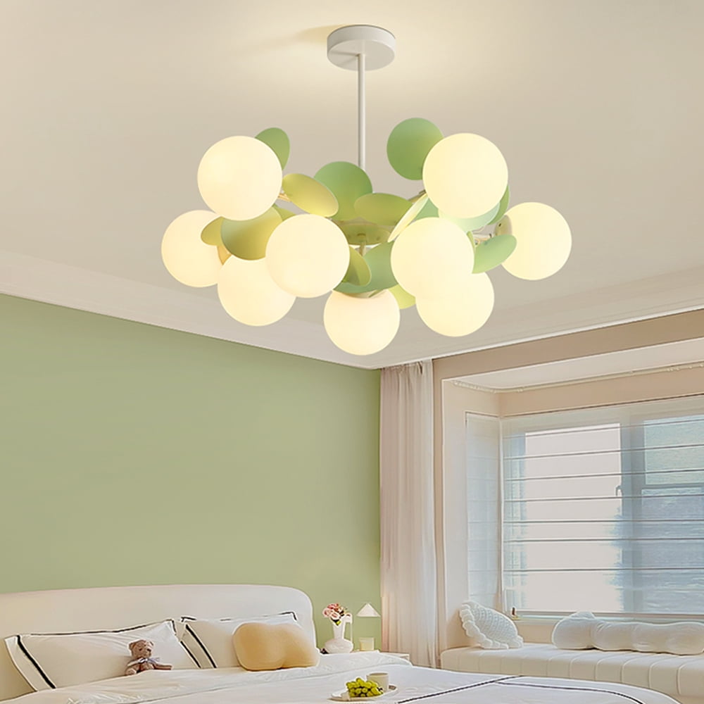 UEEYAC French Cream Style Living Room Glass Pendant Light Modern Green Bubble Chandelier