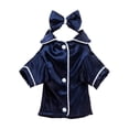 thumbnail image 2 of Blue Faux Silk Two-Legged Pet Sleepwear Shirt for Dogs and Cats with Bowknot Headband, Lightweight and Freedom of Movement Pajamas for Pet Photoshoot or Holidays,L, 2 of 7