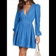 thumbnail image 2 of Vestido Mini de Larga con Escote en V Profundo para Mujer, Corte A, Cintura Alta, Informal, Fluido, Ideal para Invitadas A Cócteles y Bodas Azul XL, 2 of 8