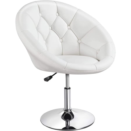 Chair Height Adjustable Round Back Tilt Chair with Chrome Frame for Makeup Room, Living Room, White