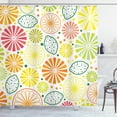 thumbnail image 1 of Lemons Shower Curtain, Tropical Clementine Tangerine Orange and Grapefruit Slices on Spotted Background, Fabric Bathroom Set with Hooks, 69W X 75L Inches Long, Multicolor, by Ambesonne, 1 of 3