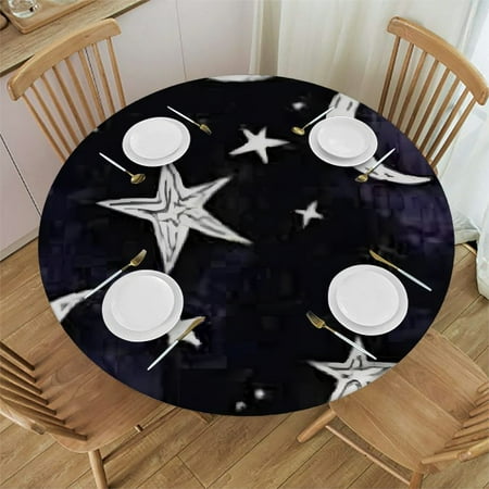 

Patifu Stars Moon Shapes Round Tablecloth 100% Polyester Waterproof Fabric Ideal for Indoor and Outdoor Use Stain-Resistant Washable for Restaurants Weddings Parties 54 -58
