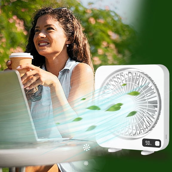 DURUA Portable Table fan, 13.6in Digital Small Box Fan with 5 Powerful Speed for Home Office Bedroom Bathroom Kitchen, White, 1 Pcs